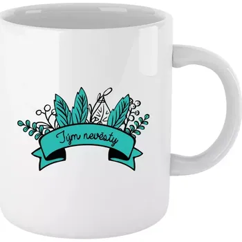 Hrnek 330 ml - bílý Tým nevěsty - zelené lupeny