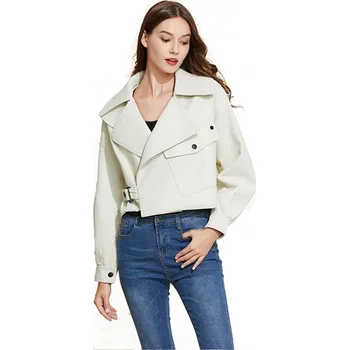 Dámský křivák Koženková bunda se zapínáním na pásek Barva: Béžová, Velikost: S