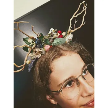 Čelenka Dívčí čelenka do vlasů s květy, ptáčkem a větvičkami