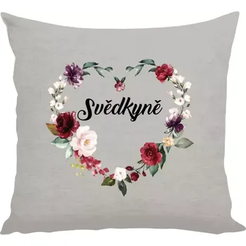 Polštář Polštář lněný 40x40 cm Svědkyně - květinové srdce