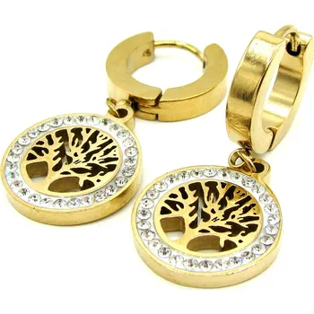 Náušnice Steel Jewelry Náušnice STROM ŽIVOTA Chirurgická ocel Gold NS231195 dárkové balení zdarma