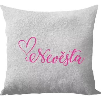 Polštář Polštář bílý 40x40 cm - dlouhý chlup Nevěsta se srdíčkem