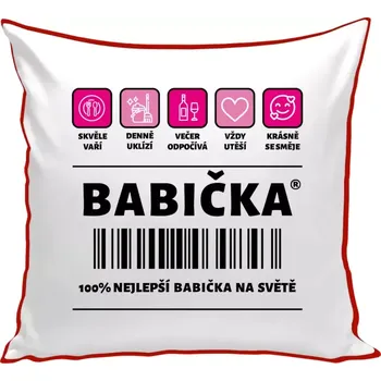 Polštář Polštář barevný 32x32 cm Čárový kód - babička