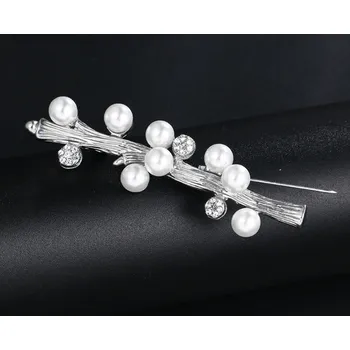 Brož B-TOP Módní postříbřená brož Větvička s perlami