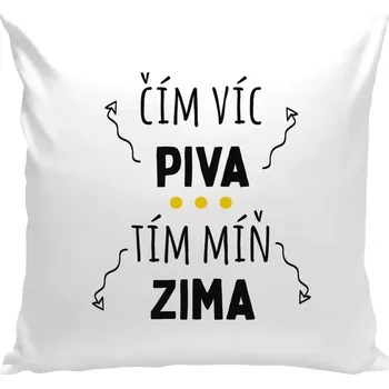Polštář Polštář bílý 40x40 cm Čím víc piva, tím míň zima