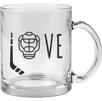 Hrnek 330 ml - skleněný LOVE s hokejkou a helmou