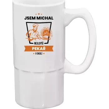 Sklenice Půllitr bílý vysoký Nejlepší v okolí - pekař