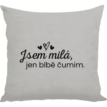 Polštář Polštář lněný 40x40 cm Jsem milá, jen blbě čumim.