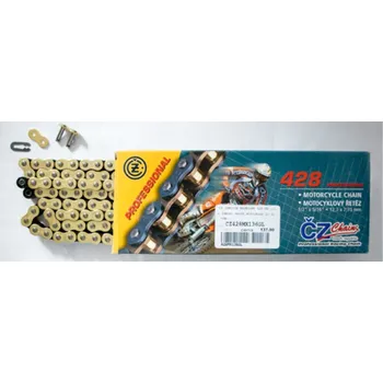 Řetězová sada pro motocykl CZ hnací řetěz 428 MX (140 článků) zlatá (MOTOCROSS do 110 ccm) (23,0 KN) + spona (CZ hnací řetěz 428 MX (140 článků) zlatá (MOTOCROSS do 110 ccm) (23,0 KN) + spona)
