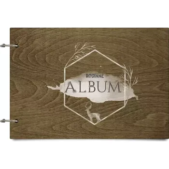Fotokniha Dřevěné album se sponami Zlatý jelen v šestiúhelníku