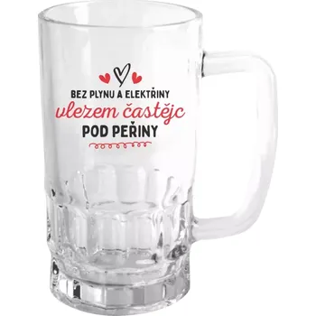 Sklenice Půllitr z kategorie ostatní - Bez plynu a elektřiny, vlezem častějc pod peřiny - čirý