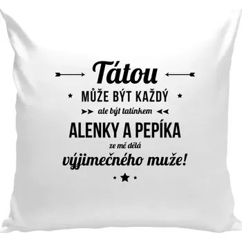 Polštář Polštář bílý 40x40 cm Tátou může být každý se jmény