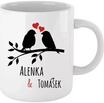 Hrnek pro páry - Ptáčci na větvi - vlastní jména - bílý 330 ml