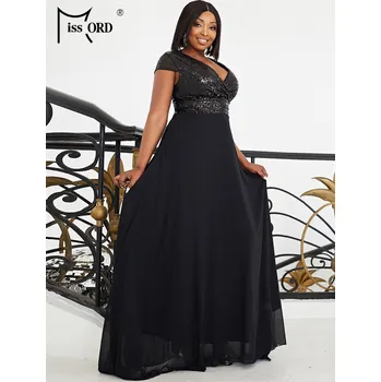 Dámské šaty Dlouhé šaty s třpytivým topem a výstřihem Barva: Černá, Velikost: L