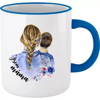 Hrnek pro maminku - Jsem máma - kluk - modrý lem a ucho 330 ml