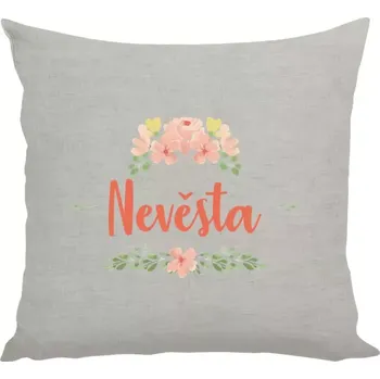 Polštář Polštář lněný 40x40 cm Nevěsta - oranžové květiny