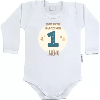 Kojenecký body Dětské body s dlouhým rukávem Moje první narozeniny se jménem (modrá)