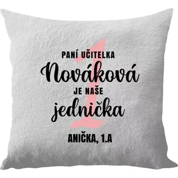 Polštář Polštář bílý 40x40 cm - dlouhý chlup Paní učitelka je naše jednička