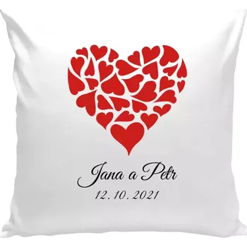 Polštář Polštář bílý 40x40 cm Srdce se jmény