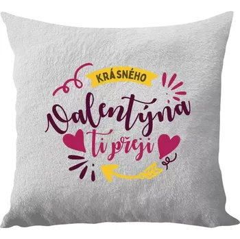 Polštář Polštář bílý 40x40 cm - dlouhý chlup Krásného Valentýna ti přeji