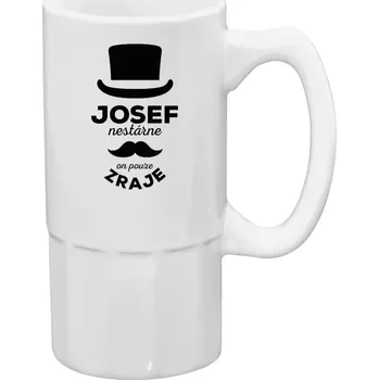 Sklenice Půllitr bílý vysoký Jméno nestárne, on pouze zraje