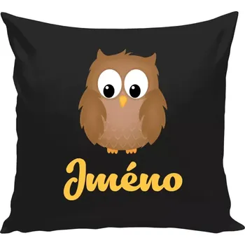 Polštář Polštář černý 40x40 cm Sovička se jménem