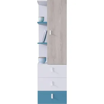 Knihovna Meblar Regál Planet PL7, bílý lux/dub/mořská modrá