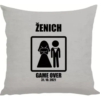 Polštář Polštář lněný 40x40 cm Game over - ženich s datem