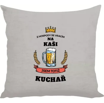 Polštář Polštář lněný 40x40 cm Z hospody se vracím - Kuchař
