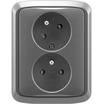 Stavebniny ABB Tango Dvojzásuvka pootočená, E (francouzská), termoplast, kouřově šedá 5513A-C02357S2