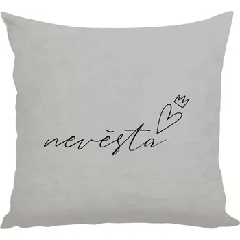 Polštář Polštář lněný 40x40 cm Nevěsta - tenký nápis