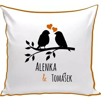Polštář Polštář barevný 32x32 cm Ptáčci na větvi - vlastní jména
