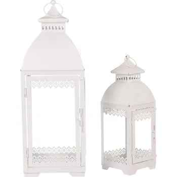 Svíčka Autronic Lucerna kovová v bílé barvě. Sada 2ks JL343