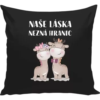 Polštář Polštář černý 40x40 cm Naše láska nezná hranic