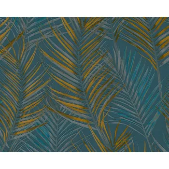 Tapeta AS Creation Vliesová tapeta, 10,05 × 0,53 m, žlutomodré palmové listy 39038-7