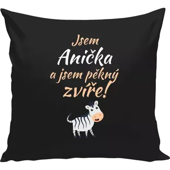 Polštář Polštář černý 40x40 cm Jsem jméno a jsem pěkný zvíře! Zebra