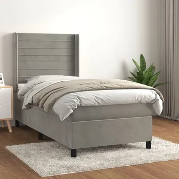 Postel vidaXL Box spring postel s matrací 90x200 cm samet [3132718] Barva: světle šedá
