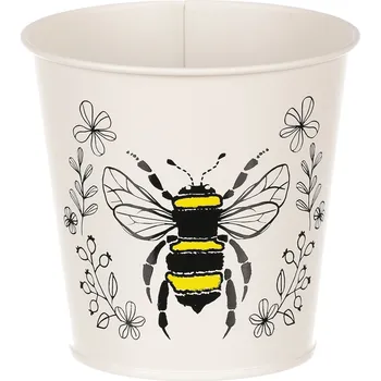 Stojan na květiny Autronic Obal kovový, krémová barva s včelkou KK130 CRM