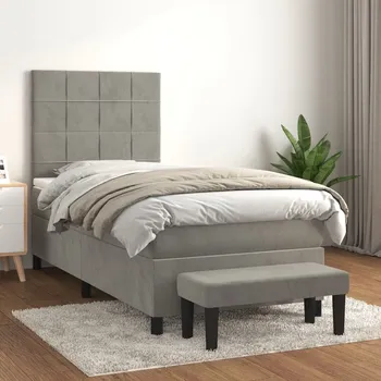 Postel vidaXL Box spring postel s matrací 90x190 cm samet [3137816] Barva: světle šedá