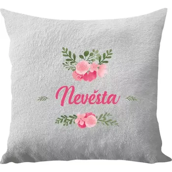 Polštář Polštář bílý 40x40 cm - dlouhý chlup Nevěsta - růžové květiny