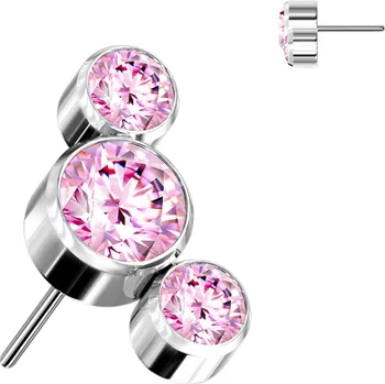 Piercing Atreya Titanová koncovka - bezzávitová zahnutá s třemi zirkony Barva: Růžová
