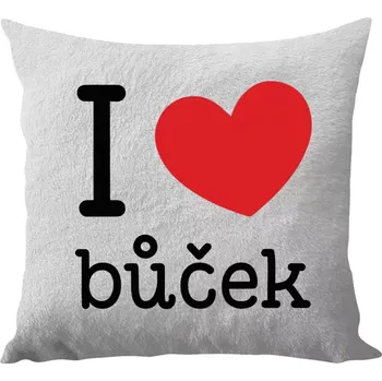 Polštář Polštář bílý 40x40 cm - dlouhý chlup I love bůček