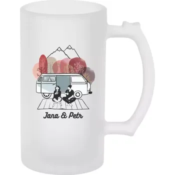 Sklenice Půllitr pro karavanisty - Podzimní kempování - vlastní jména - matný