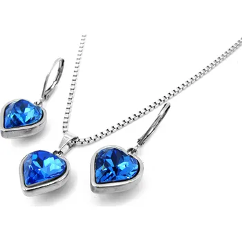 Souprava šperků Steel Jewelry souprava náhrdelník a náušnice SRDCE MODRÉ Chirurgická ocel SET231141 dárkové balení zdarma