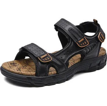 Dámské sandále Pánské kožené sandály s pásky a dírkami Barva: Černá, Velikost: 38