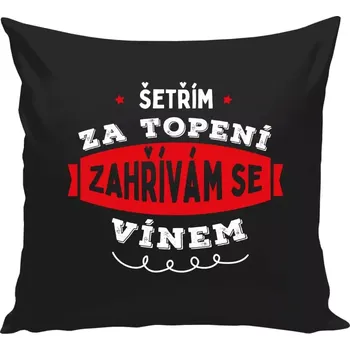 Polštář Polštář černý 40x40 cm Zahřívám se vínem