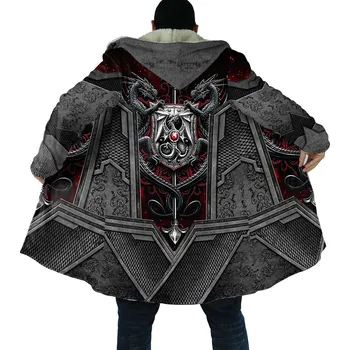 Pánská mikina Dlouhá mikina s kožíškem 3D potisk lebka a drak Velikost: M, Barva (Varianta): Plášť s kapucí 14