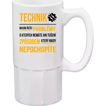 Sklenice Půllitr bílý vysoký Musím řešit problémy - technik