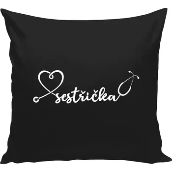 Polštář Polštář černý 40x40 cm Sestřička - stetoskop