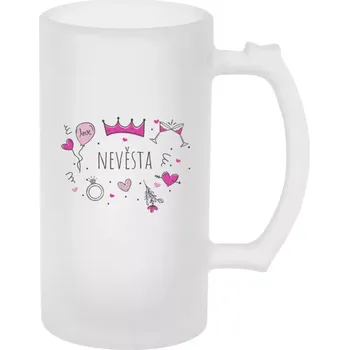 Sklenice Půllitr skleněný matný Nevěsta - růžové ikonky